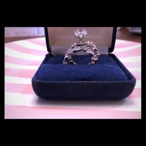 NEVER WORN: Rodium Cubic Zirconia Wedding Set-Sz 6